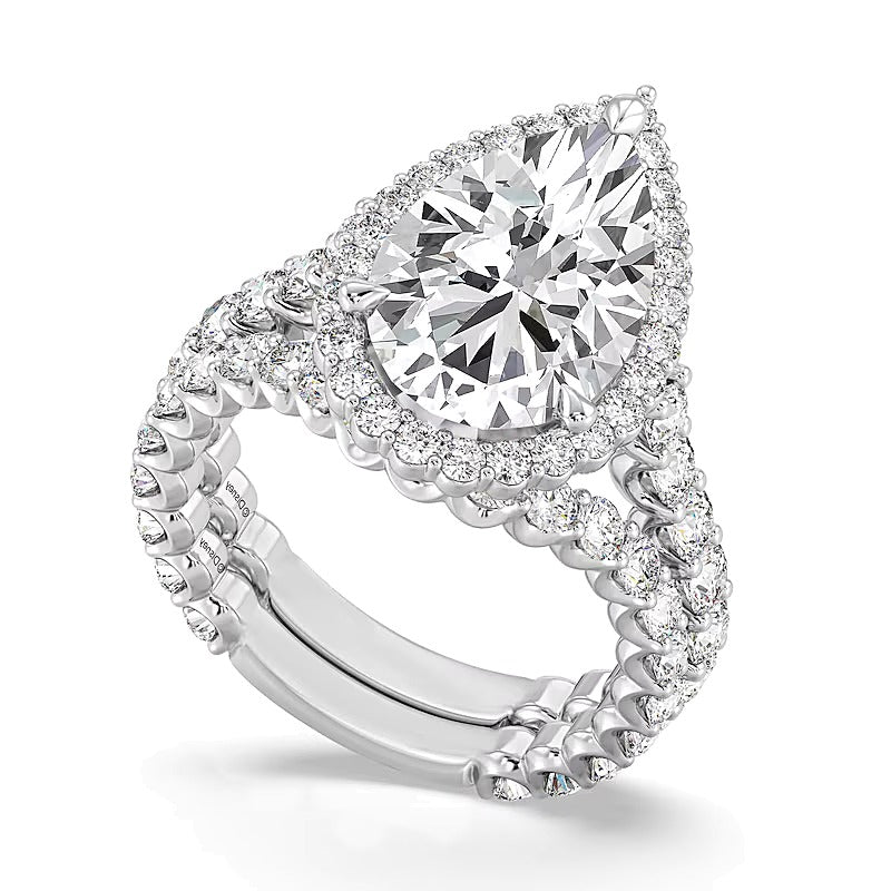 Verlobungsring Halo mit tropfenförmigem Labordiamant 6.5 ct. Gesamtgewicht in 14K Bicolor-Gold