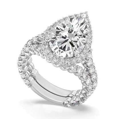 Verlobungsring Halo mit tropfenförmigem Labordiamant 6.5 ct. Gesamtgewicht in 14K Bicolor-Gold