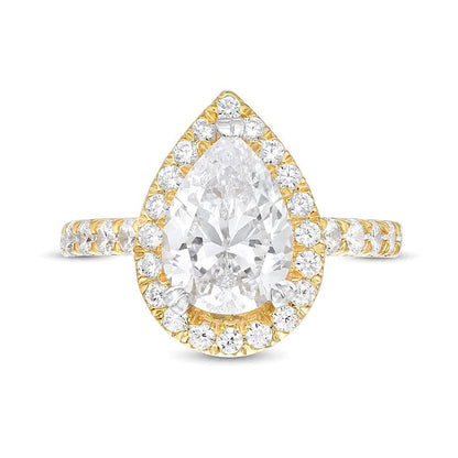 4.0 ct. Gesamtgewicht Halo-Verlobungsring mit tropfenförmigem Labordiamant in 14K Gelbgold (I/SI2)
