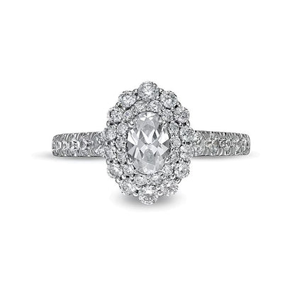 1.5 CT. Gesamtgewicht Verlobungsring mit ovalem Diamant und Halo in 14K Weißgold (I/SI2)