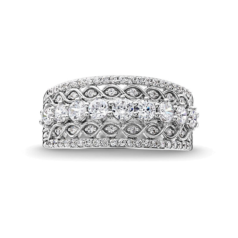 1.0 CT. TW Diamant-Ring mit Gitter-Design und Mittelreihe aus 14K Weißgold