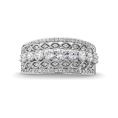 1.0 CT. TW Diamant-Ring mit Gitter-Design und Mittelreihe aus 14K Weißgold