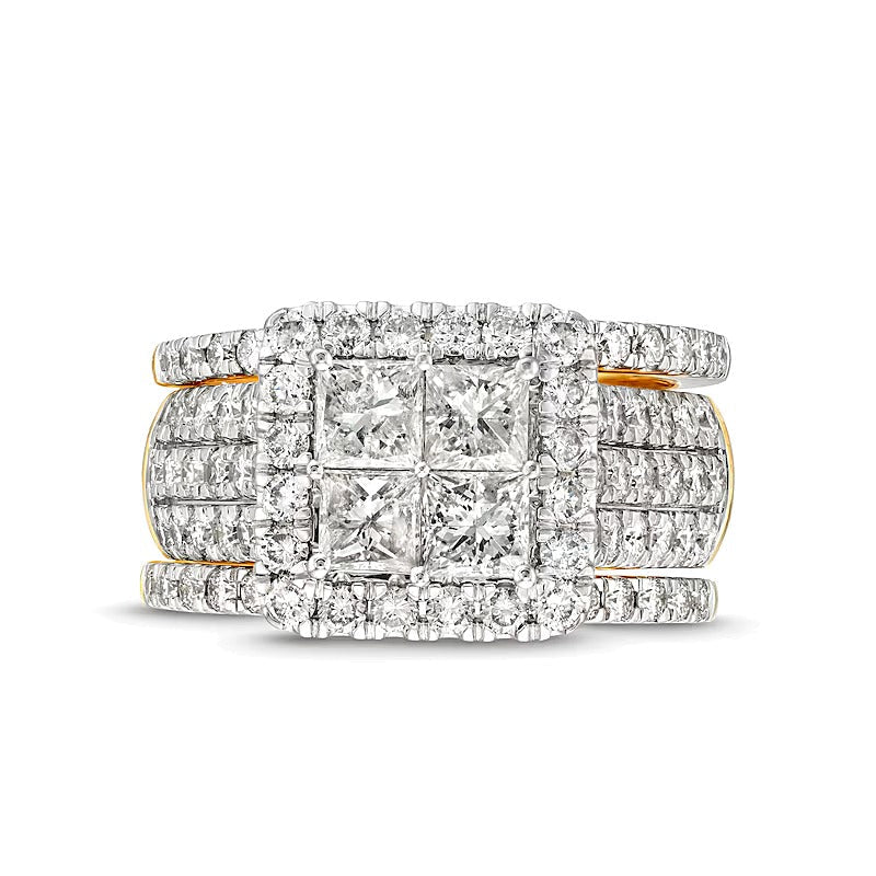 Braut-Set mit Diamanten im Princess- und Rundschliff, 3.0 ct. Gesamtgewicht, in 14K Gelbgold