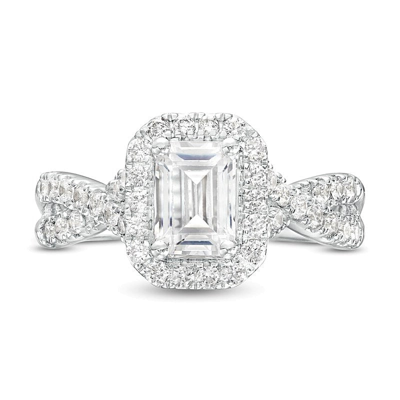 Verlobungsring Halo 1.5 ct. Gesamtgewicht Labordiamant im Smaragdschliff in 14K Weißgold (F/VS2)