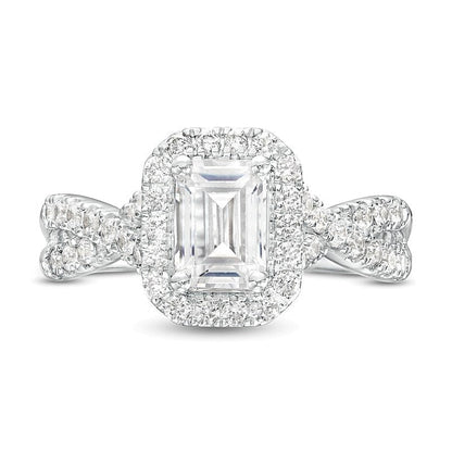 Verlobungsring Halo 1.5 ct. Gesamtgewicht Labordiamant im Smaragdschliff in 14K Weißgold (F/VS2)