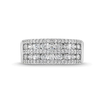 Mehrreihiger Ring mit Diamanten 1.0 ct. Gesamtgewicht in 10K Weißgold