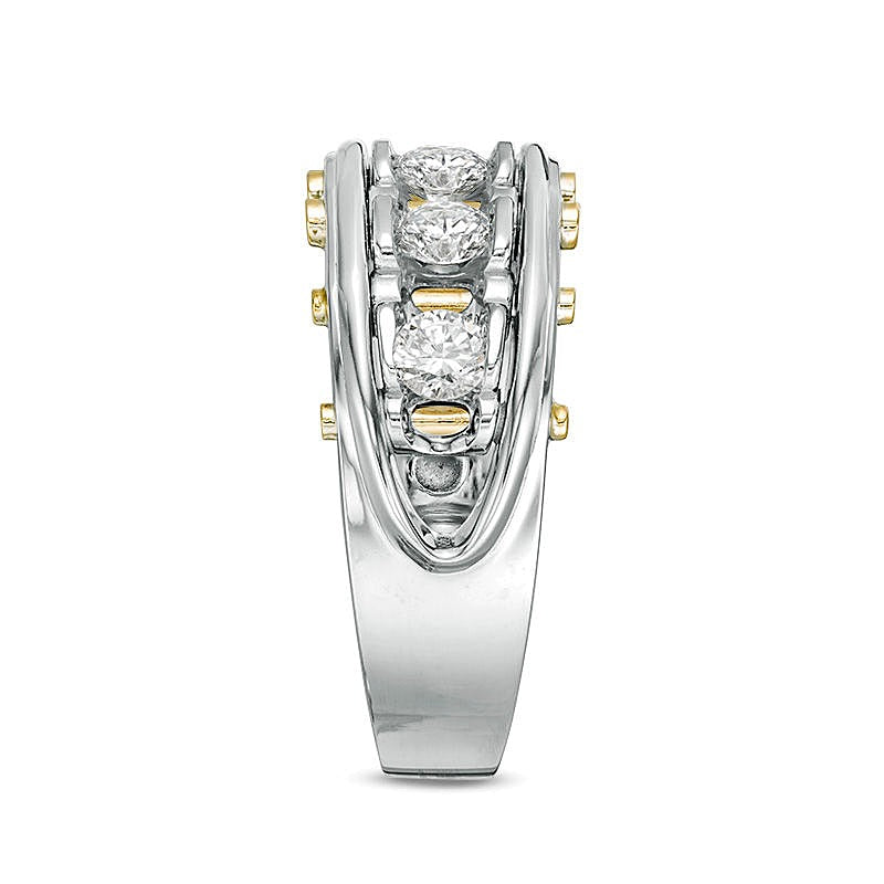 Ehering mit fünf Diamanten 1.0 ct. Gesamtgewicht rund in 14K Bicolor-Gold