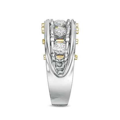 Ehering mit fünf Diamanten 1.0 ct. Gesamtgewicht rund in 14K Bicolor-Gold