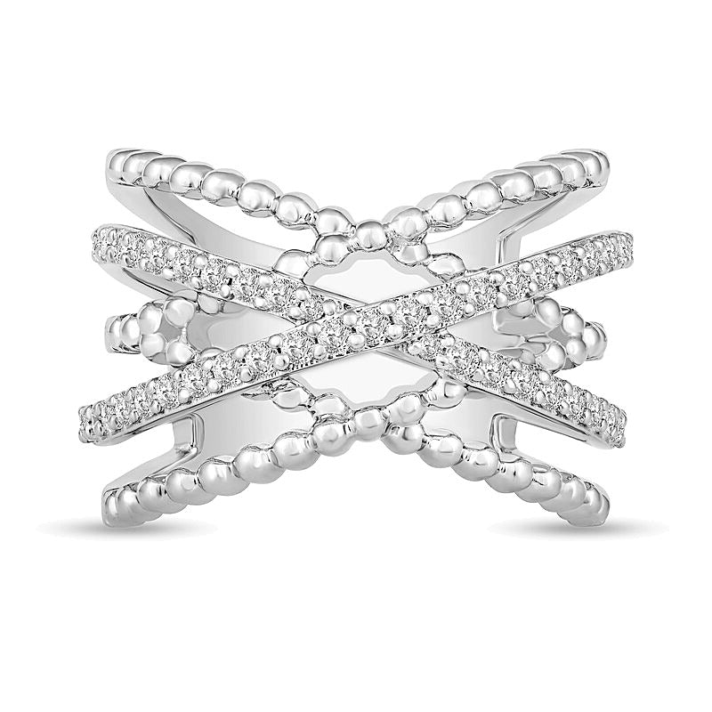 0.5 ct. Gesamtgewicht Diamant Fashion-Ring mit mehrreihiger Perlenschiene in 10K Weißgold