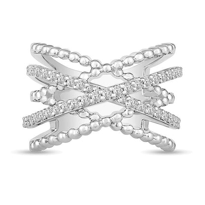 0.5 ct. Gesamtgewicht Diamant Fashion-Ring mit mehrreihiger Perlenschiene in 10K Weißgold