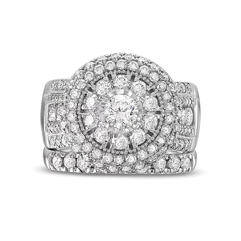 Braut-Set mit weißen Diamanten, mehrreihig, 2.88 ct. Gesamtgewicht, in 10K Weißgold