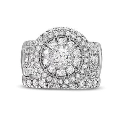 Braut-Set mit weißen Diamanten, mehrreihig, 2.88 ct. Gesamtgewicht, in 10K Weißgold