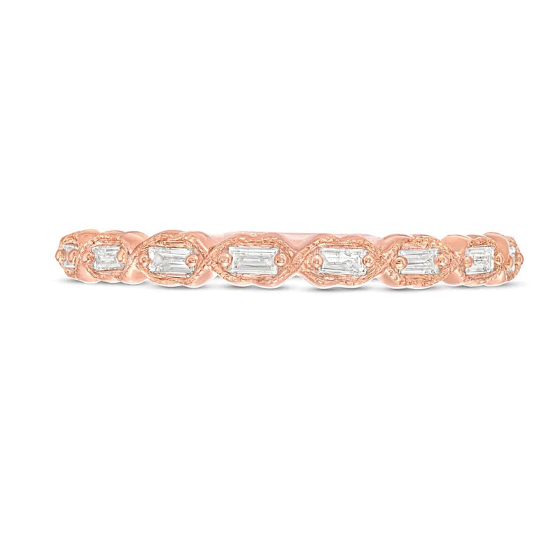 0,13 ct. Gesamtgewicht Baguette-Diamant Art-Déco Vintage-Stil stapelbarer Ring in 10K Roségold