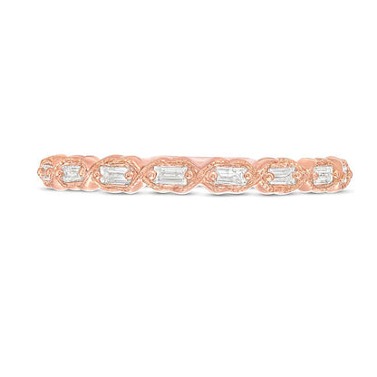 0,13 ct. Gesamtgewicht Baguette-Diamant Art-Déco Vintage-Stil stapelbarer Ring in 10K Roségold