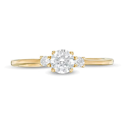 Dreistein-Verlobungsring mit Diamanten 0,5 ct. Gesamtgewicht in 14K Gelbgold