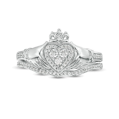 0,25 ct. Gesamtgewicht Komposit-Diamant Claddagh Braut-Set in 10K Weißgold