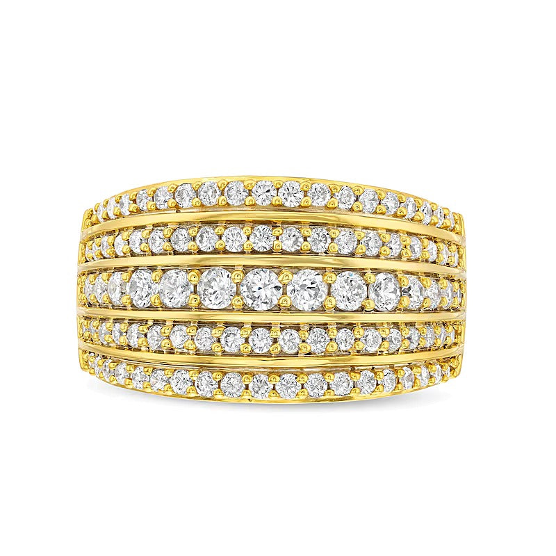 Mehrreihiger Stack-Ring mit Diamanten 1.0 ct. Gesamtgewicht in 10K Gelbgold
