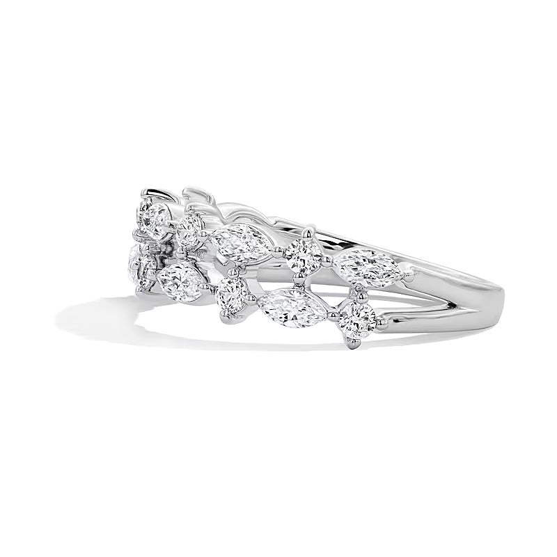 0,75 ct. Gesamtgewicht Labordiamant Memoire-Ring mit rundem und Marquise-Schliff in 14K Weißgold (F/VS2)