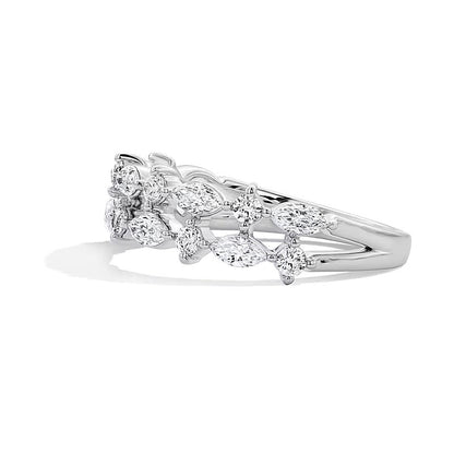0,75 ct. Gesamtgewicht Labordiamant Memoire-Ring mit rundem und Marquise-Schliff in 14K Weißgold (F/VS2)
