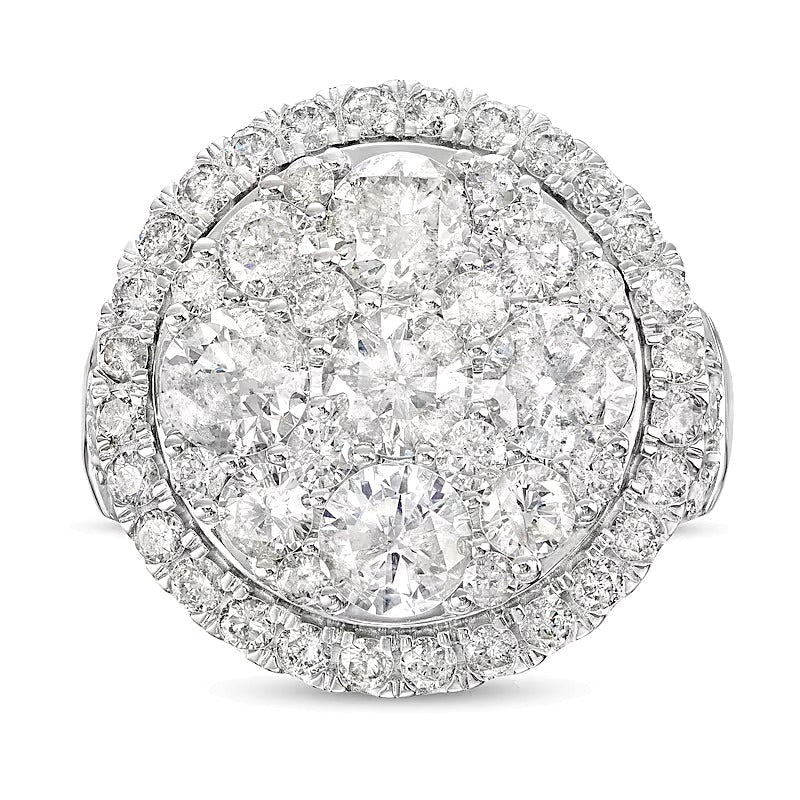 4.0 ct. Gesamtgewicht Multi-Diamant Verlobungsring mit Rahmen und mehrreihiger Schiene aus 14K Weißgold