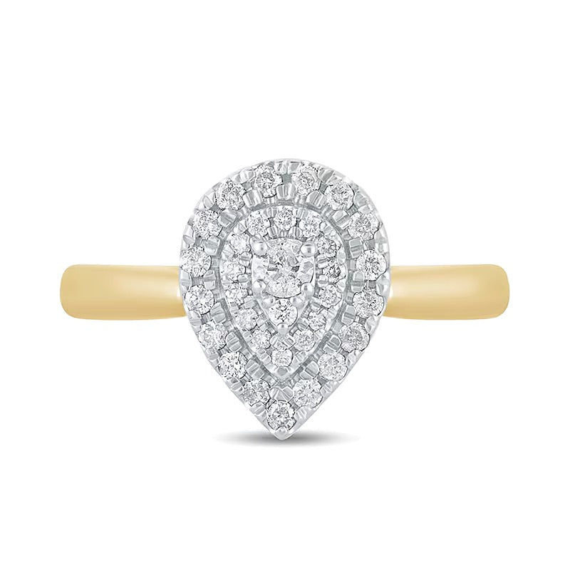 0,33 ct. Gesamtgewicht Komposit-Verlobungsring mit Diamanten in rund und Tropfen, doppelter tropfenförmiger Fassung, in 14K Gelbgold