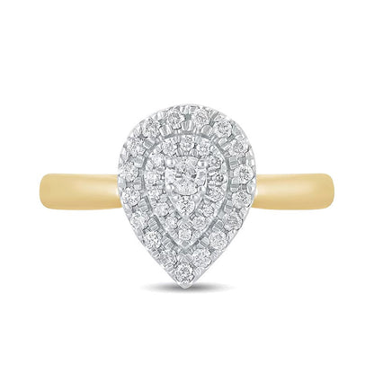 0,33 ct. Gesamtgewicht Komposit-Verlobungsring mit Diamanten in rund und Tropfen, doppelter tropfenförmiger Fassung, in 14K Gelbgold