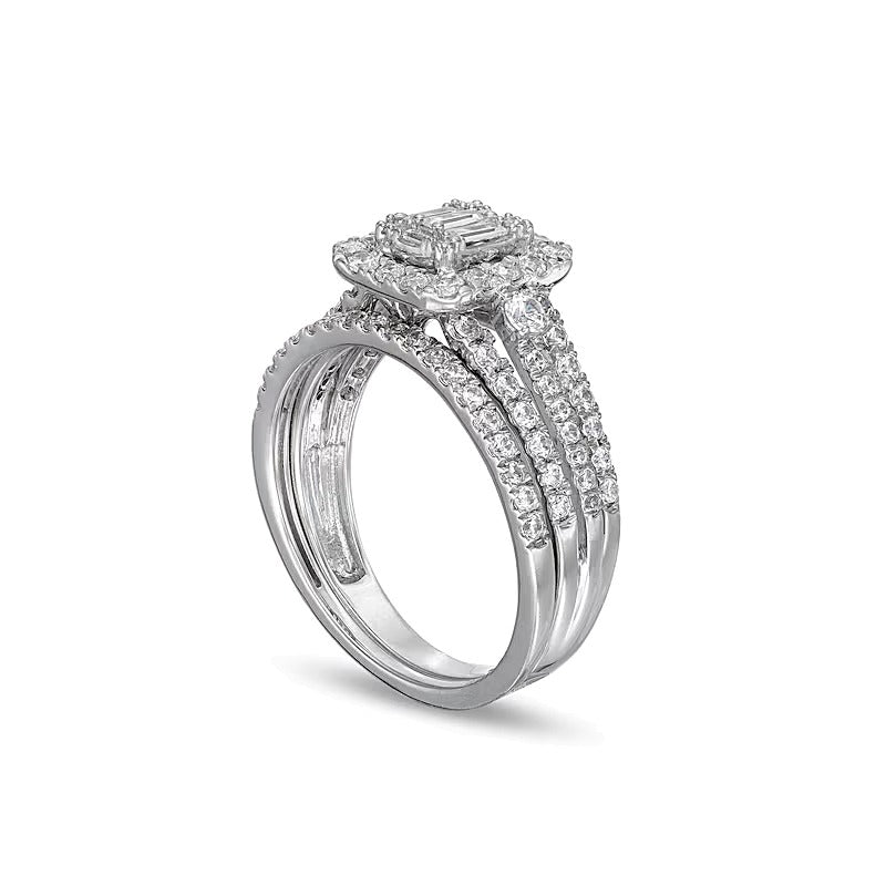 Braut-Set mit weißen Diamanten im Baguette- und Smaragdschliff, 1.0 ct. Gesamtgewicht, in 10K Weißgold