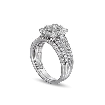 Braut-Set mit weißen Diamanten im Baguette- und Smaragdschliff, 1.0 ct. Gesamtgewicht, in 10K Weißgold