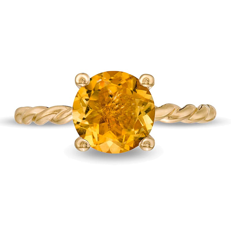 8,0mm Citrin Solitär Ring mit gedrehter Ringschiene in 10K Gelbgold