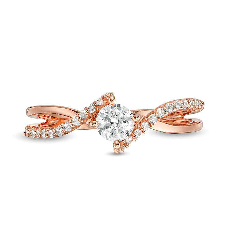 Verlobungsring Solitär mit seitlichem Besatz mit Diamanten 0.5 ct. Gesamtgewicht in 10K Roségold