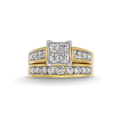 2.0 ct. Gesamtgewicht Brautset mit Diamanten im Princess- und Rundschliff in 14K Gelbgold