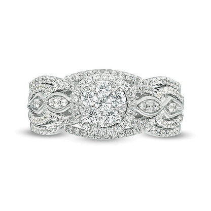 Braut-Set mit Komposit-Diamantrahmen 0,75 ct. Gesamtgewicht in 10K Weißgold