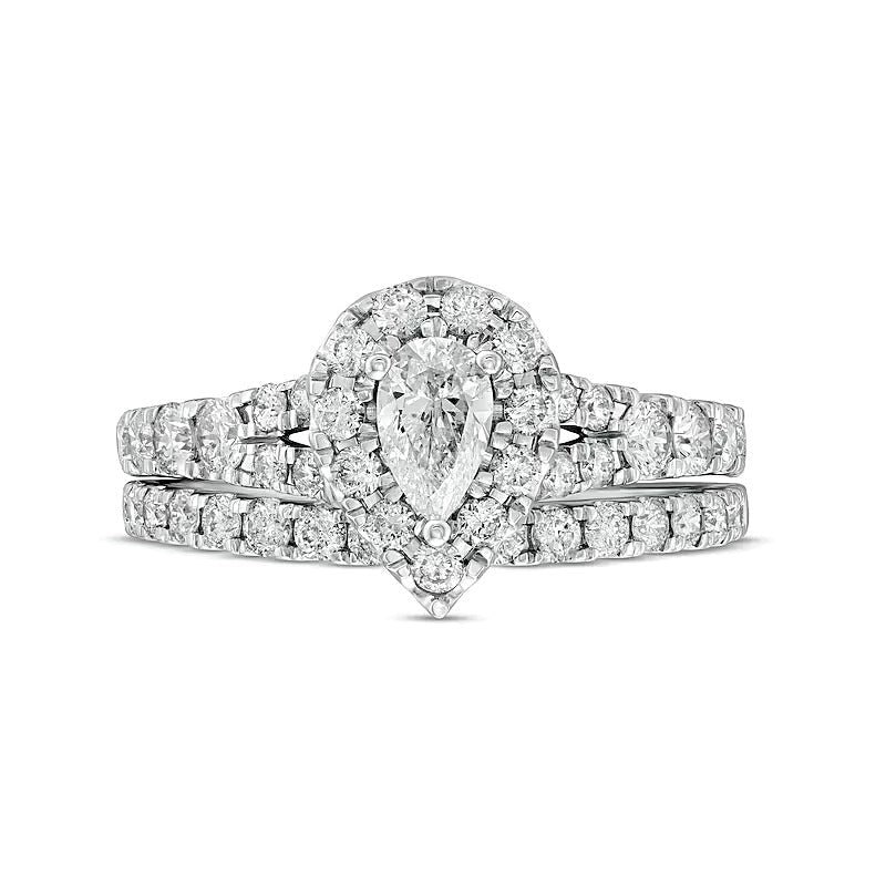 Braut-Set mit tropfenförmigen und runden Diamanten 1.5 ct. Gesamtgewicht in 10K Weißgold