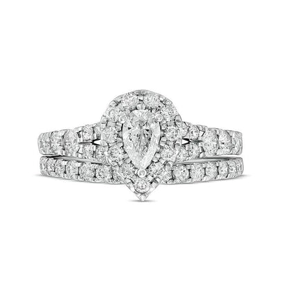Braut-Set mit tropfenförmigen und runden Diamanten 1.5 ct. Gesamtgewicht in 10K Weißgold