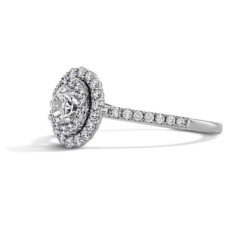 0.5 CT. Gesamtgewicht Freundschaftsring mit ovalem Labordiamant und doppeltem Halo in 10K Weißgold (F/SI2)