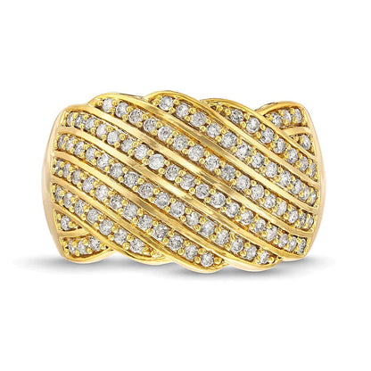 Ring mit Diamanten 0.75 ct. Gesamtgewicht mehrreihig im Wellendesign aus 10K Gelbgold