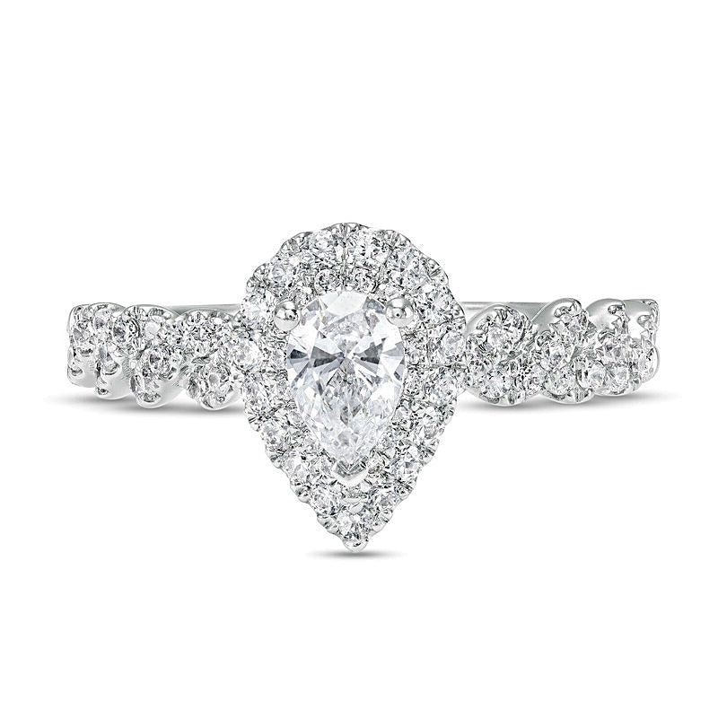 1.0 ct. Gesamtgewicht Halo-Verlobungsring mit tropfenförmigem Diamant in 14K Weißgold
