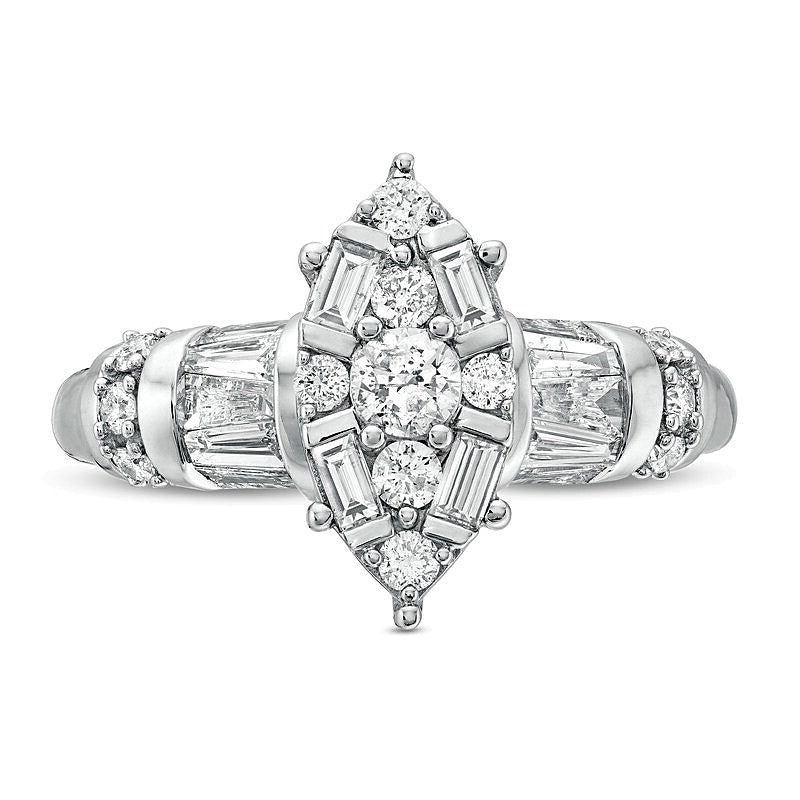 1.0 ct. Gesamtgewicht Multi-Diamant Verlobungsring mit Marquise-, runden und Baguette-Diamanten in 14K Weißgold