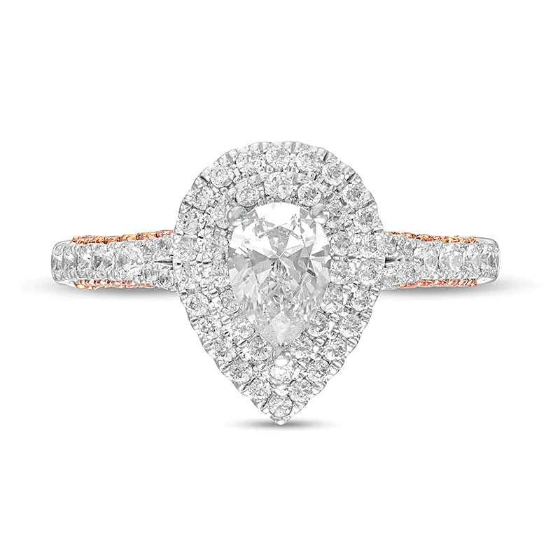 1.38 ct. Gesamtgewicht Halo-Verlobungsring mit Diamanten in Tropfen- und Rundschliff aus 14K Two-Tone-Gold für Damen