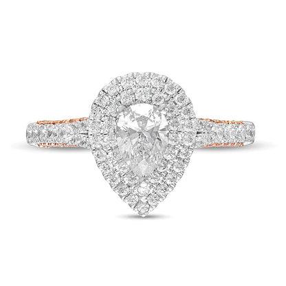 1.38 ct. Gesamtgewicht Halo-Verlobungsring mit Diamanten in Tropfen- und Rundschliff aus 14K Two-Tone-Gold für Damen