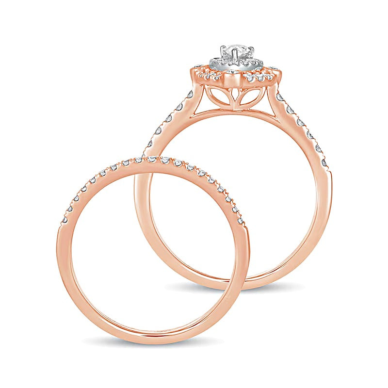 0.63 ct. Gesamtgewicht Braut-Set mit tropfenförmigen Diamanten in 10K Roségold