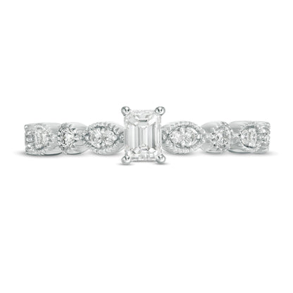 0.5 ct. Gesamtgewicht Diamant im Smaragdschliff mit Marquise-Diamanten Solitär mit seitlichem Besatz im Vintage-Stil in 10K Weißgold