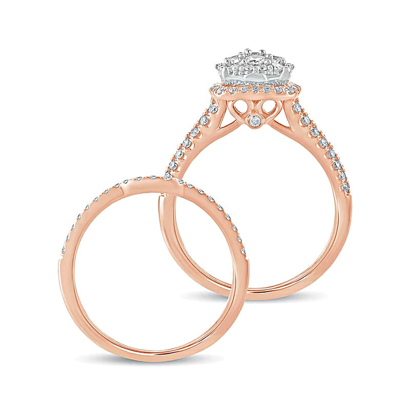 1.0 CT. Gesamtgewicht Komposit-Diamant Brautset mit Kissenschliff-Rahmen in 10K Roségold