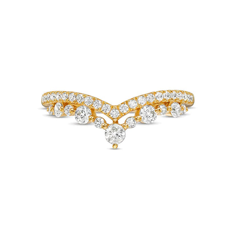 Memoire-Ring 0,5 ct. Gesamtgewicht Diamant Krone Contour zweireihig in 14K Gelbgold