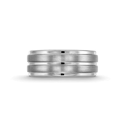 9,0 mm Ehering mit gerillter, gestufter Kante in weißem Tungsten für Damen