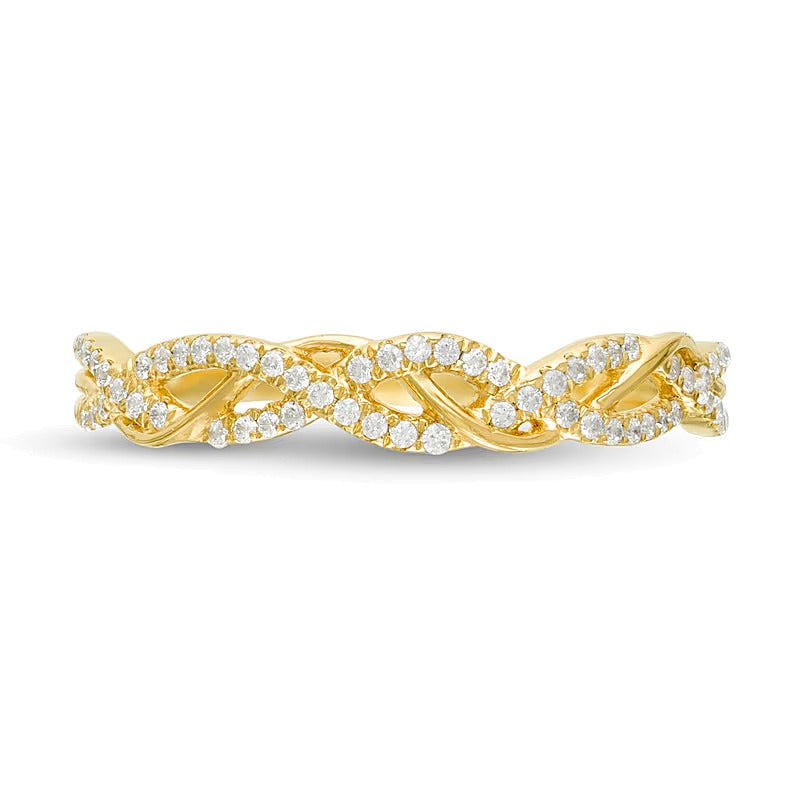 Memoire-Ring mit Twist und 0.17 ct. Gesamtgewicht Diamanten in 10K Gelbgold