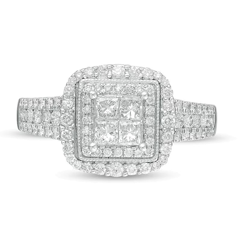 1.0 ct. Gesamtgewicht Diamant-Verlobungsring im Princess-Schliff mit quadratischem Halo in 14K Weißgold