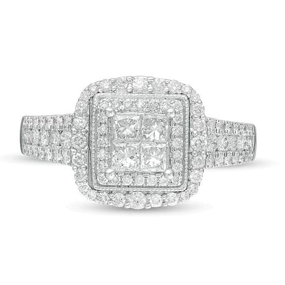 1.0 ct. Gesamtgewicht Diamant-Verlobungsring im Princess-Schliff mit quadratischem Halo in 14K Weißgold