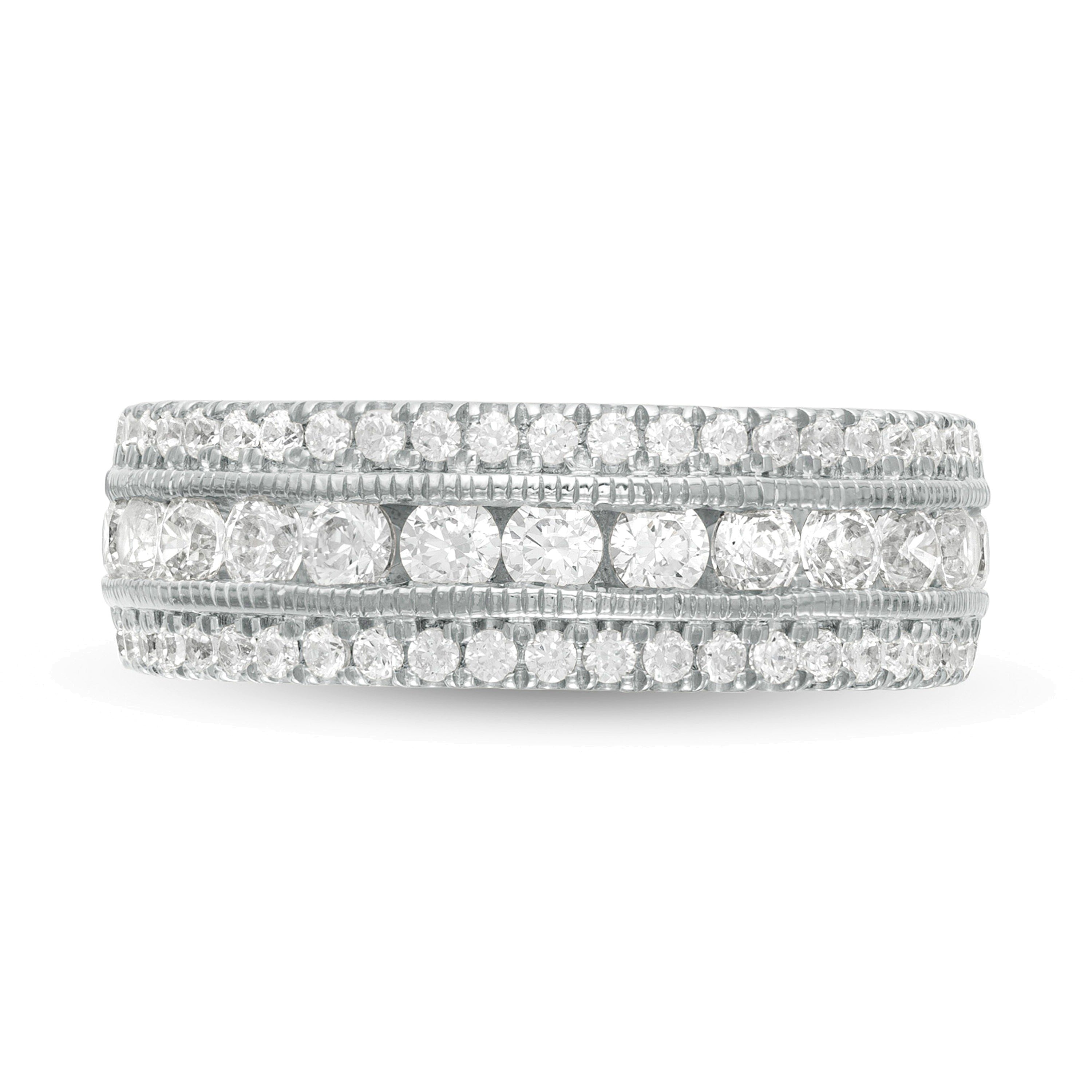 1.33 ct. Gesamtgewicht Diamant Memoire-Ring im Vintage-Stil mit drei Reihen in 10K Weißgold