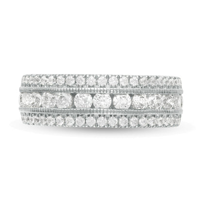 1.33 ct. Gesamtgewicht Diamant Memoire-Ring im Vintage-Stil mit drei Reihen in 10K Weißgold